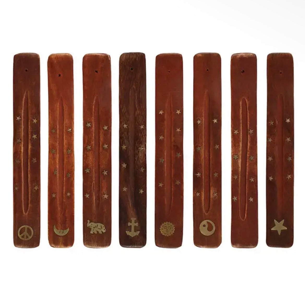 Mango Wood Incense Holder with Brass Inlay