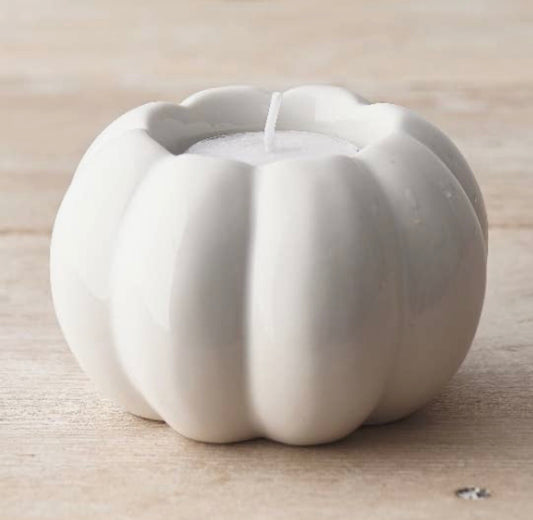 White Pumpkin T-Light Holder, 8cm